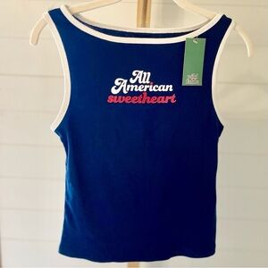 Women's Boat Neck‎ Graphic Tank Top - Wild Fable Navy Blue